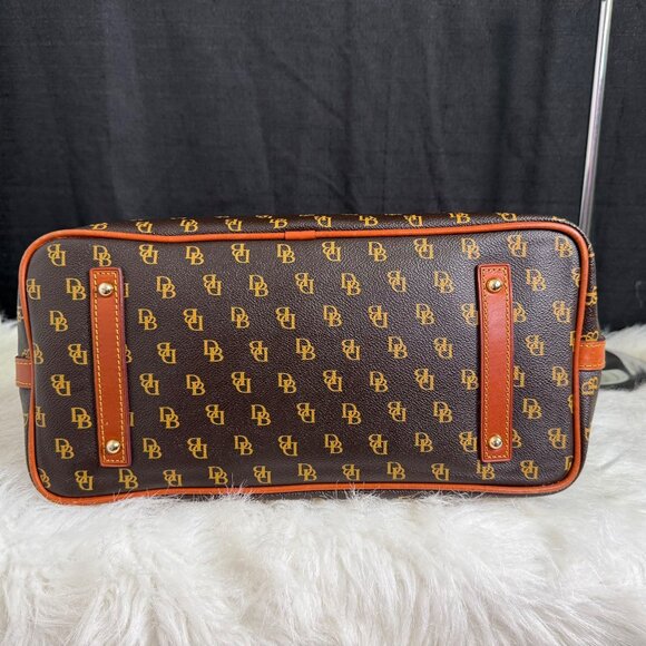 Dooney & Bourke Guetta Large Tote Bag Brown Tan Trim Leather DB Logo Monogram - Picture 4 of 15